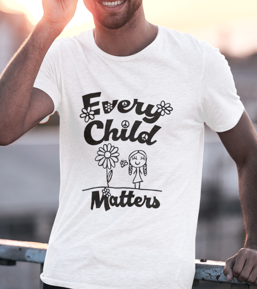 Every Child Matters Peace Symbol Flowers And Girl Awareness T-Shirt
