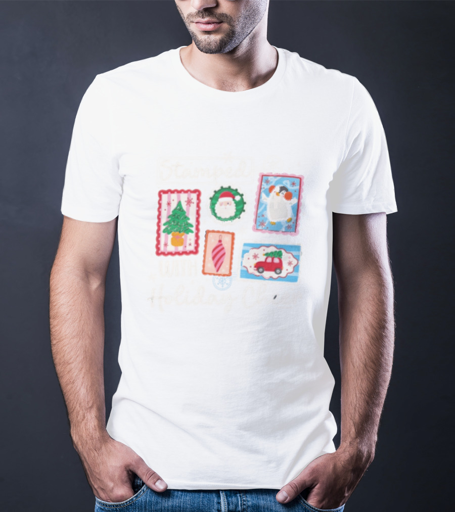 Stamped With Holiday Cheer Christmas Tree Santa Penguin Car T-Shirt