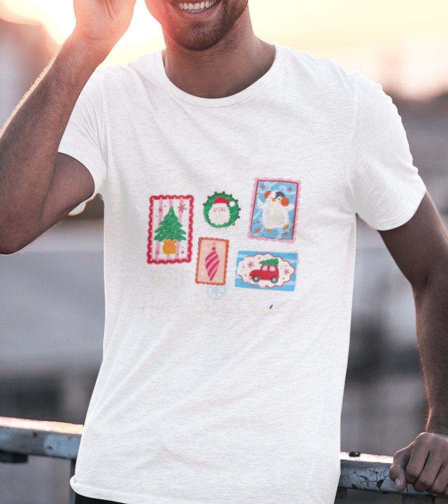 Stamped With Holiday Cheer Christmas Tree Santa Penguin Car T-Shirt