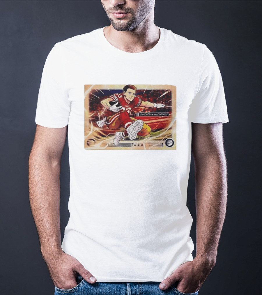 Christian McCaffrey 49ers Ultra Rare Anime Trading Card Burst T-Shirt