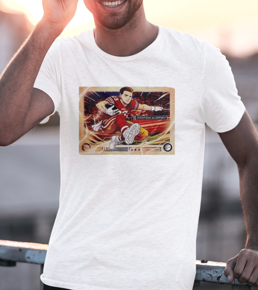 Christian McCaffrey 49ers Ultra Rare Anime Trading Card Burst T-Shirt