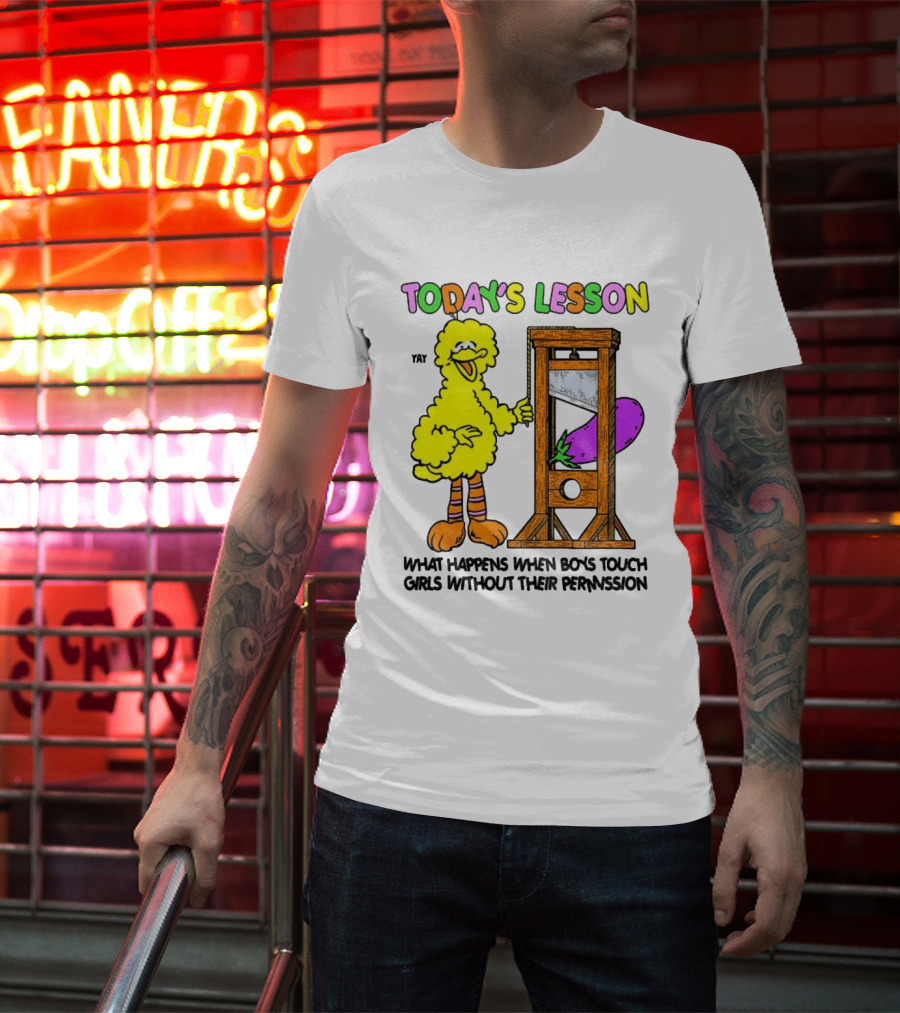 Today's Lesson What Happens When Boys Touch Girls Without Their Permission Big Bird And Guillotine T-Shirt