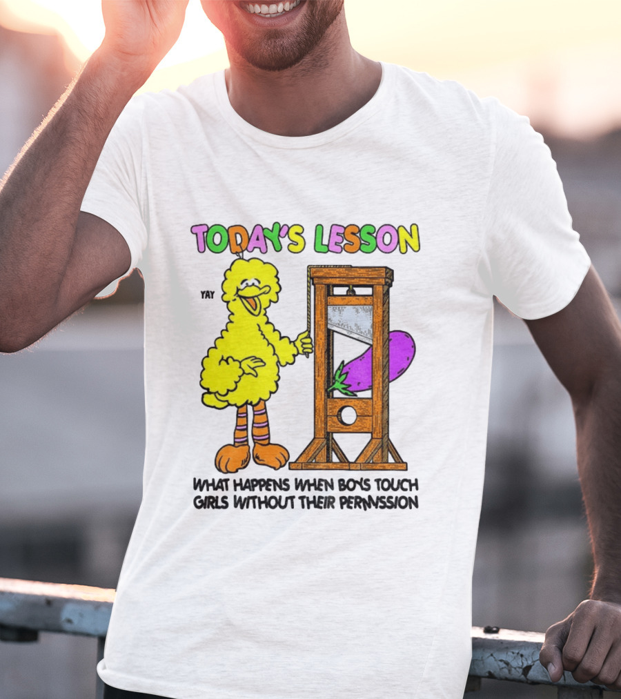 Today's Lesson What Happens When Boys Touch Girls Without Their Permission Big Bird And Guillotine T-Shirt