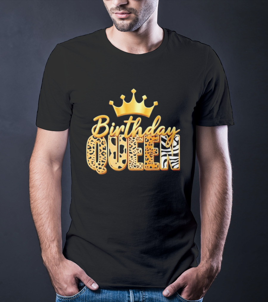 Birthday Queen Crown Leopard Print Zebra T-Shirt