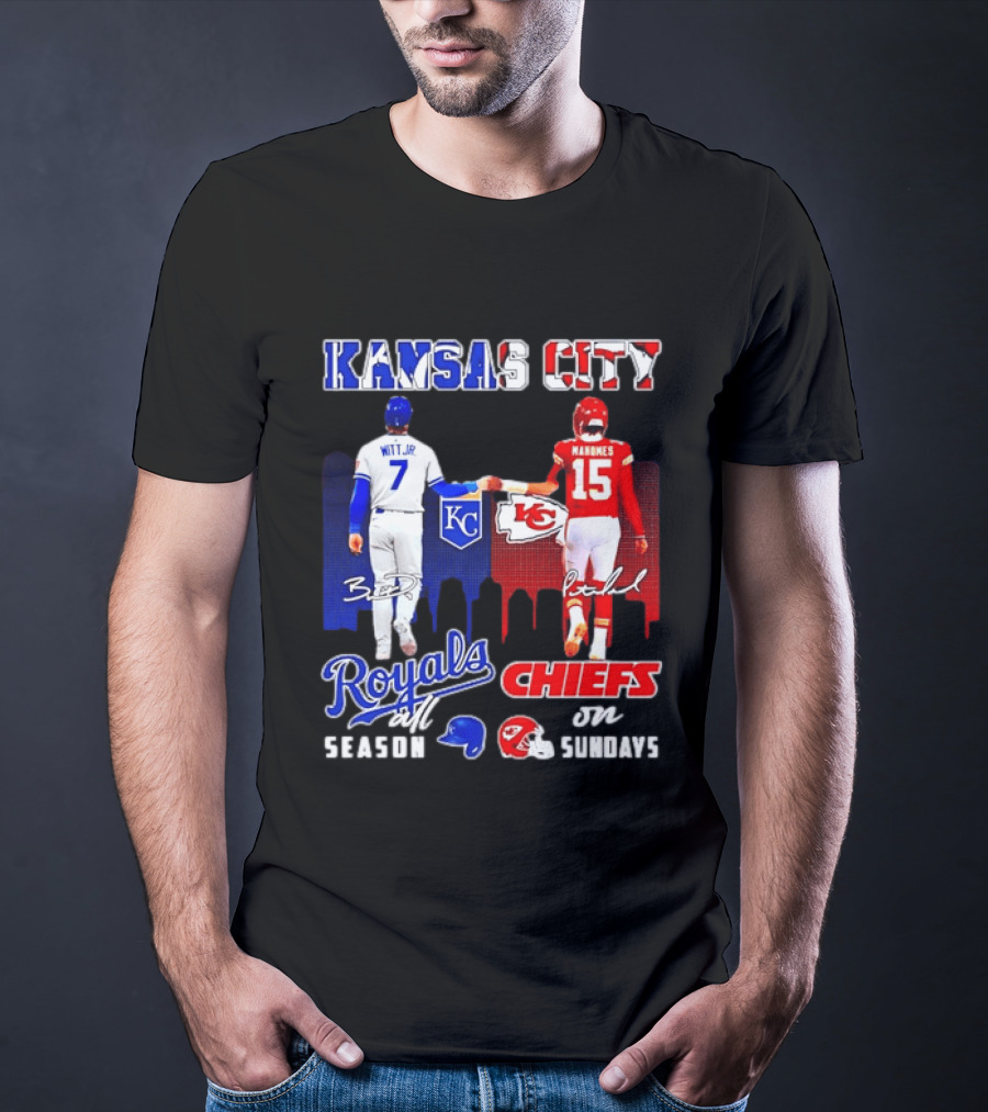Kansas City Royals And Chiefs Bobby Witt Jr Patrick Mahomes NFL MLB All Season Sundays T-Shirt