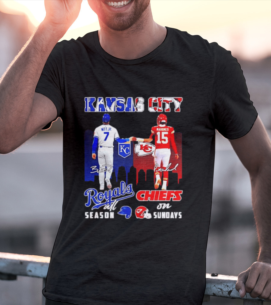 Kansas City Royals And Chiefs Bobby Witt Jr Patrick Mahomes NFL MLB All Season Sundays T-Shirt