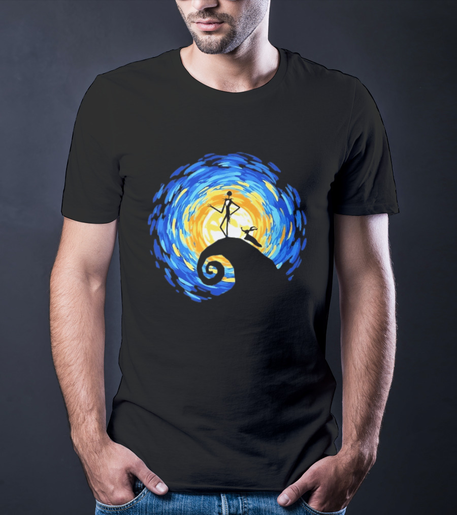 Jack Skellington Zero Halloween Starry Night Scene Inspired By Van Gogh T-Shirt