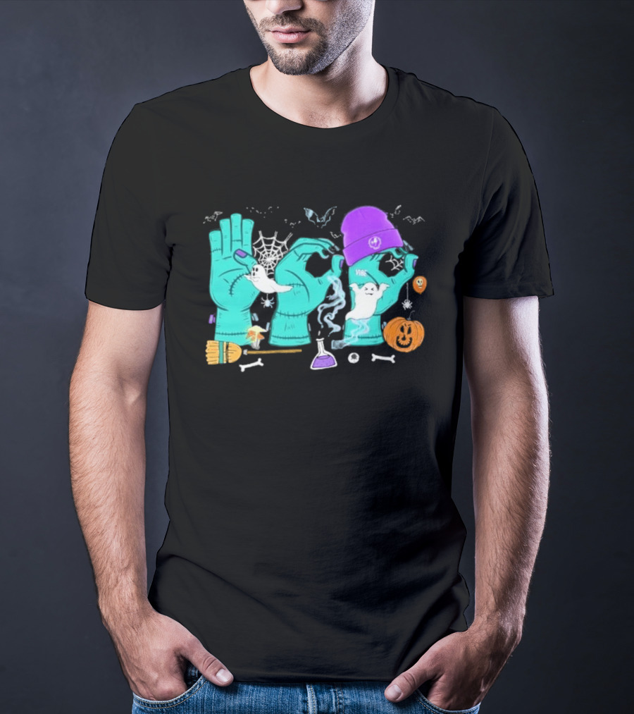 Boo ASL SPED Halloween 2026 Ghost Hands Pumpkin Broomstick Hat Bat Cobweb T-Shirt