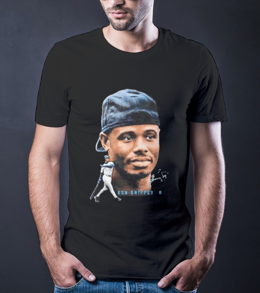 Ken Griffey Jr Seattle Mariners Portrait Signature Baseball Legend T-Shirt