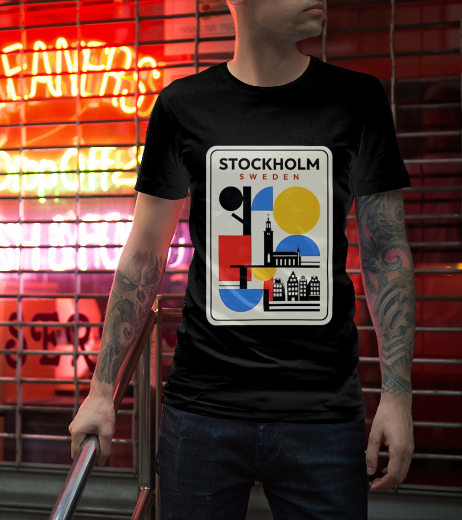 Stockholm Sweden Geometric Cityscape Travel Iconic Urban Landmark Building T-Shirt
