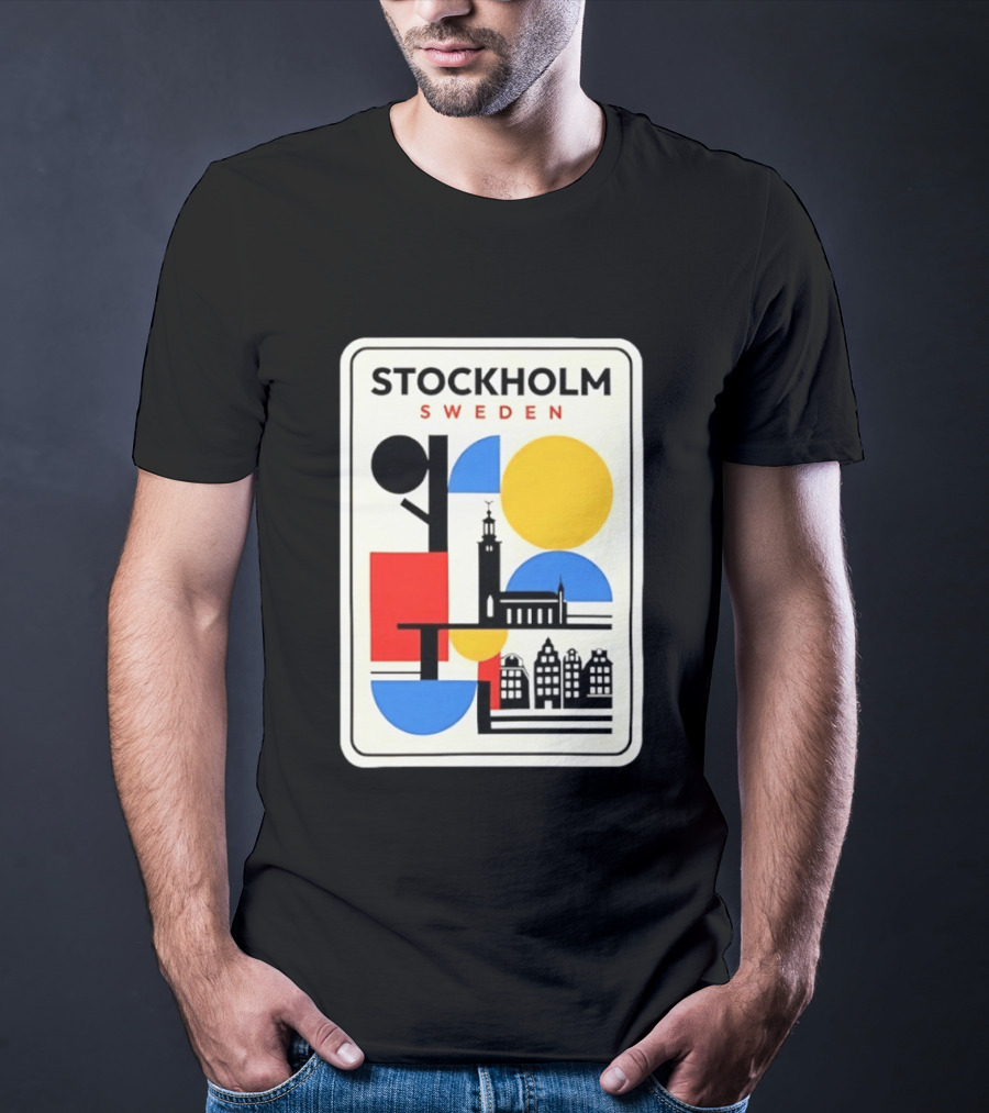 Stockholm Sweden Geometric Cityscape Travel Iconic Urban Landmark Building T-Shirt