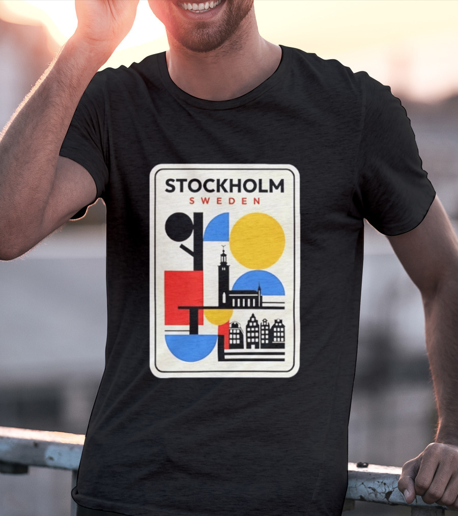 Stockholm Sweden Geometric Cityscape Travel Iconic Urban Landmark Building T-Shirt