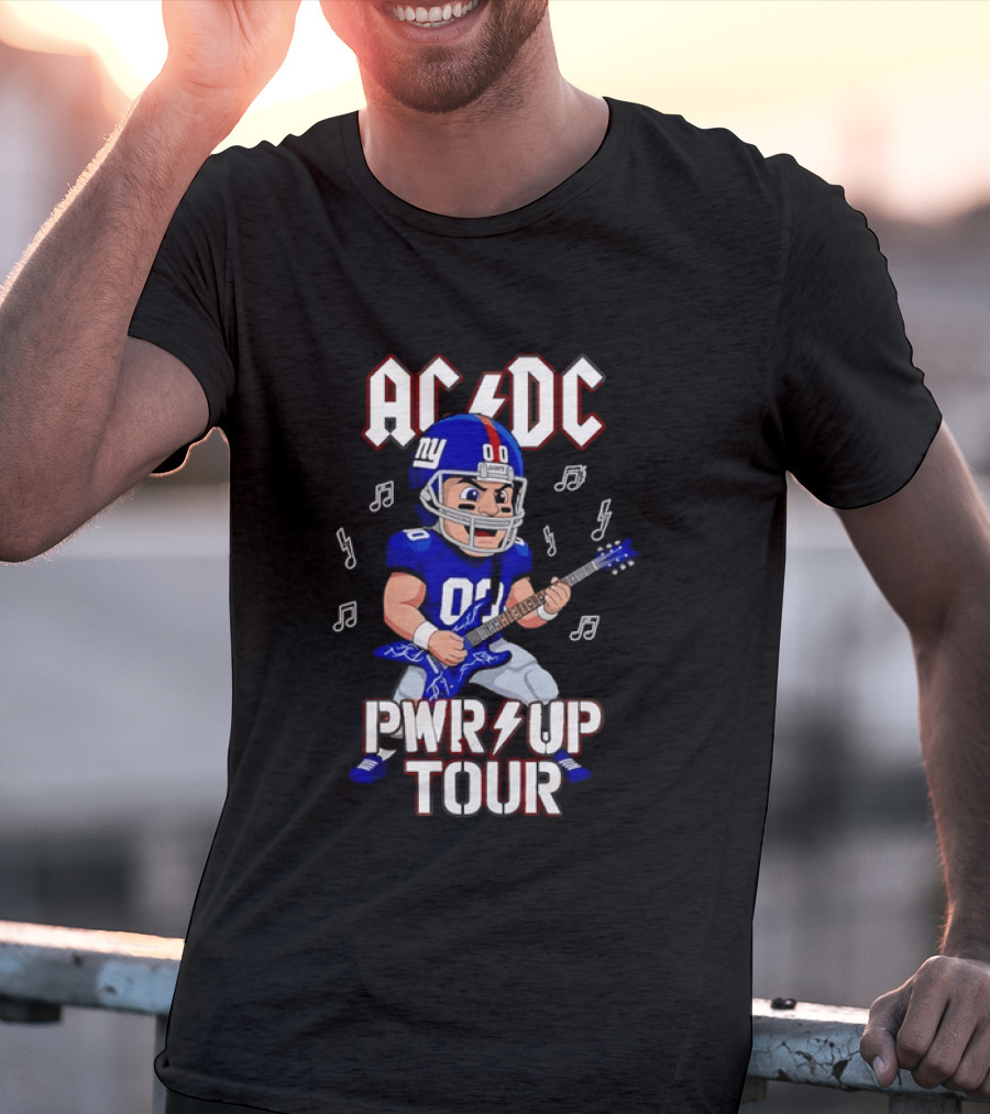 New York Giants AC DC Pwr Up Tour Football Player Rock Music Fusion T-Shirt