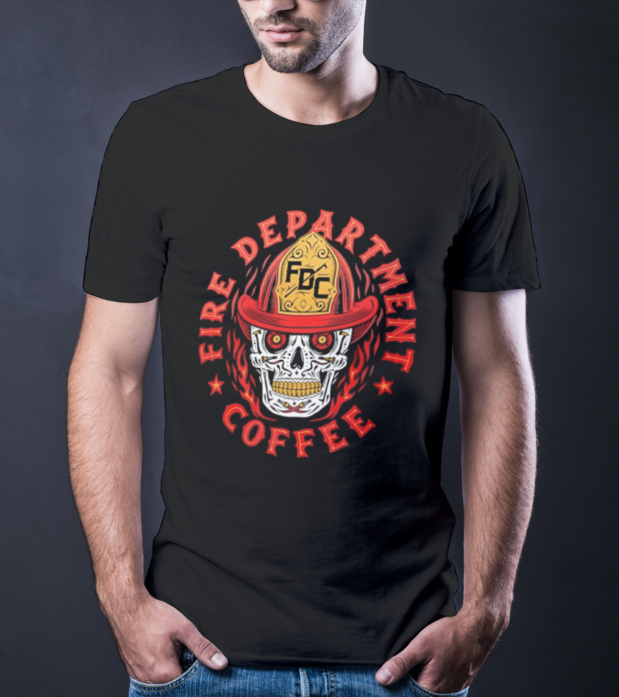 Fire Department Coffee FDC Skull Firefighter Helmet T-Shirt