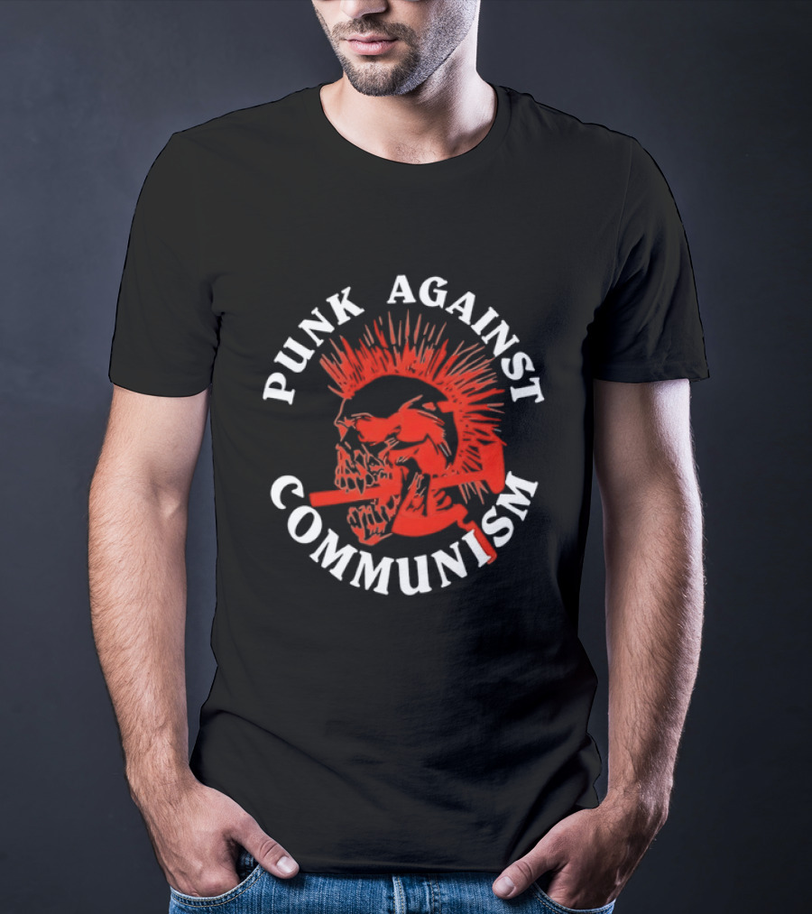 Punk Against Communism Skull Mohawk Anti Communism T-Shirt