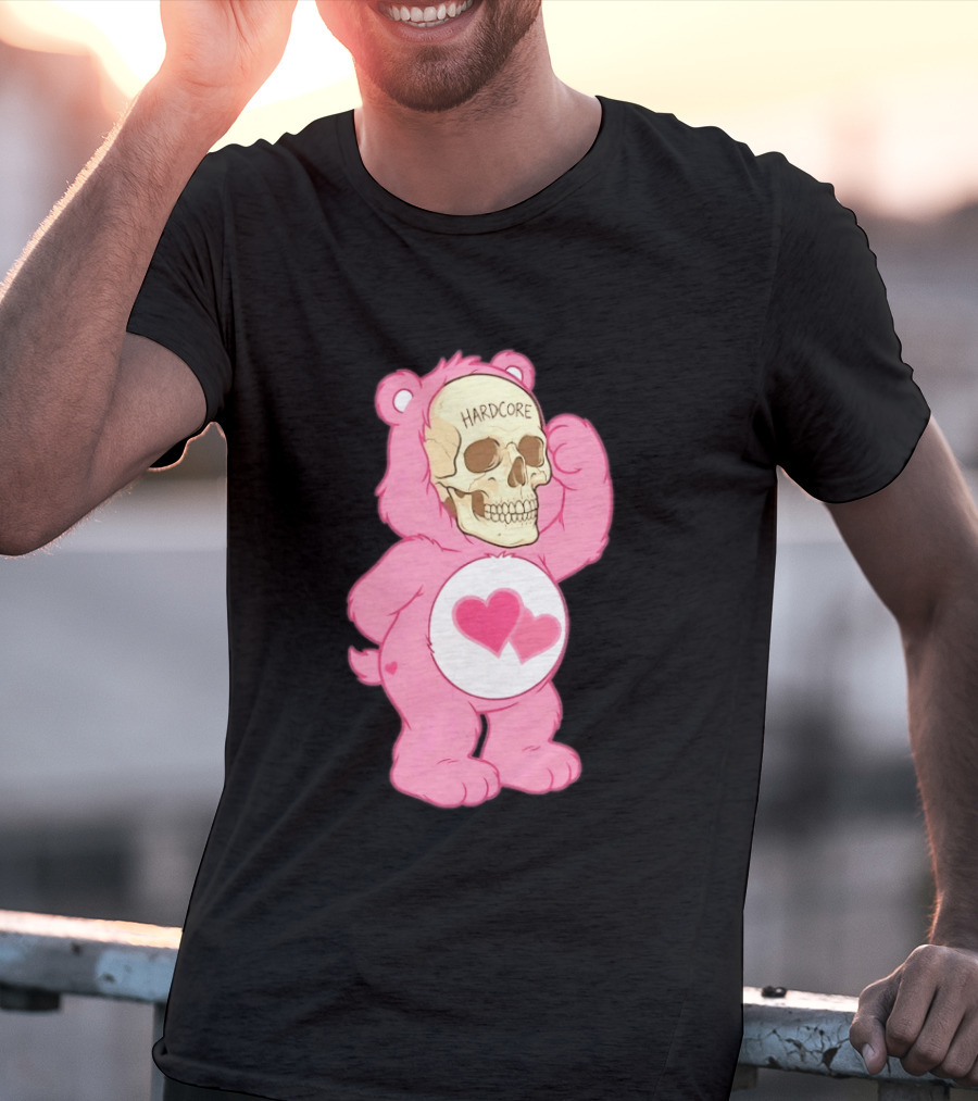 Hardcore Pink Bear Skull Goth Aesthetic With Hearts T-Shirt