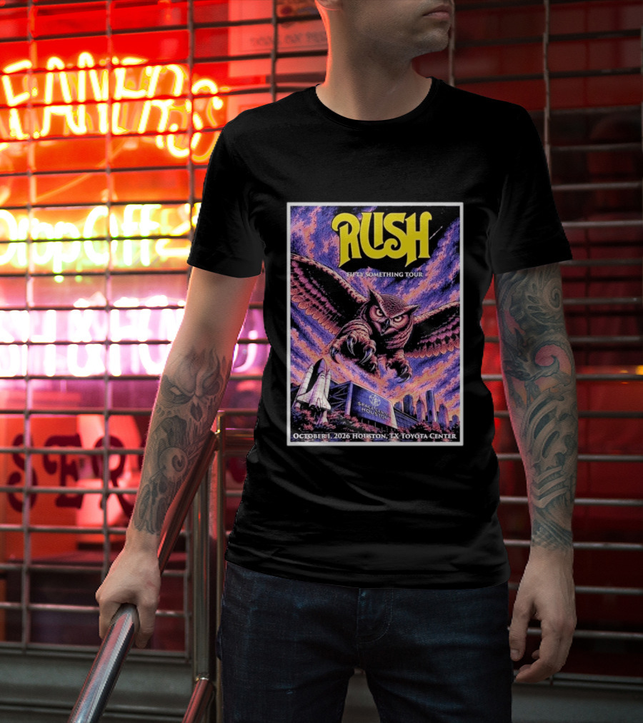 Rush Fifty Something Tour October 1 2026 Houston TX Toyota Center Owl T-Shirt