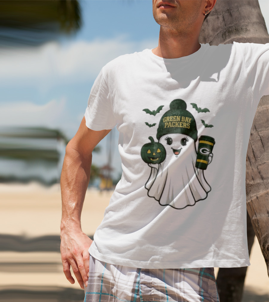 Green Bay Packers Ghost Beanie With Pumpkin And Tumbler T-Shirt