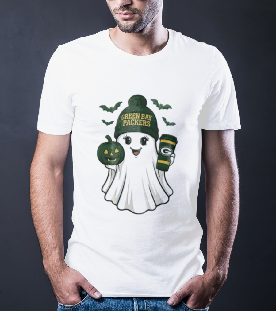 Green Bay Packers Ghost Beanie With Pumpkin And Tumbler T-Shirt