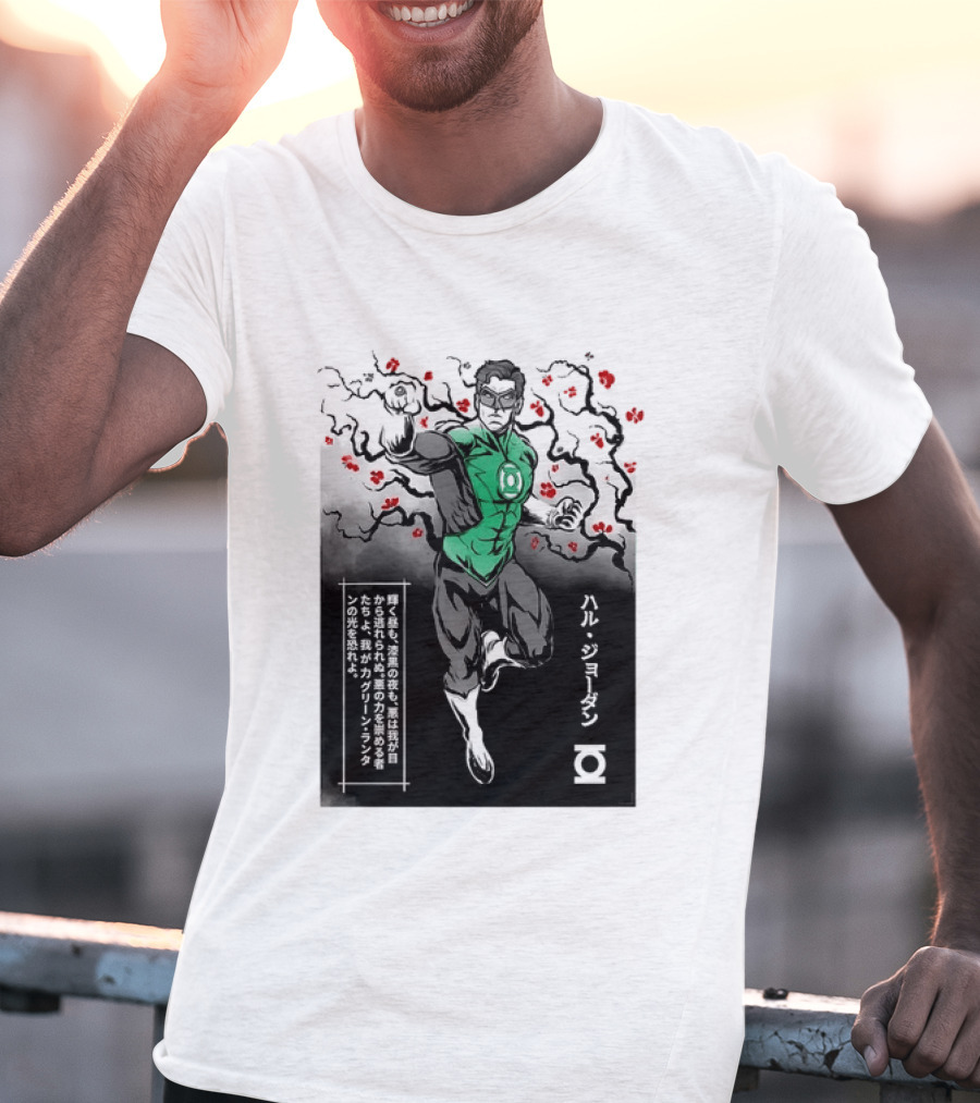 Hal Jordan Green Lantern Cherry Blossom Ink Wash Japanese Kanji T-Shirt