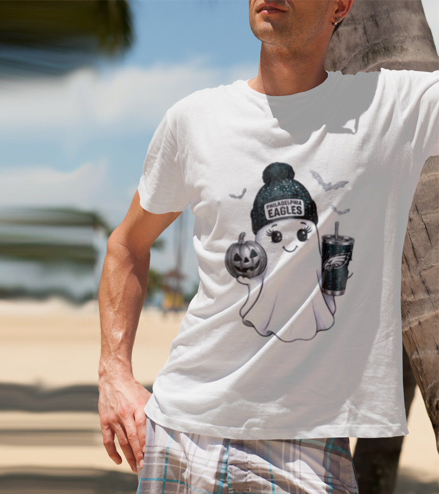 Philadelphia Eagles Beanie Ghost With Pumpkin And Bats T-Shirt