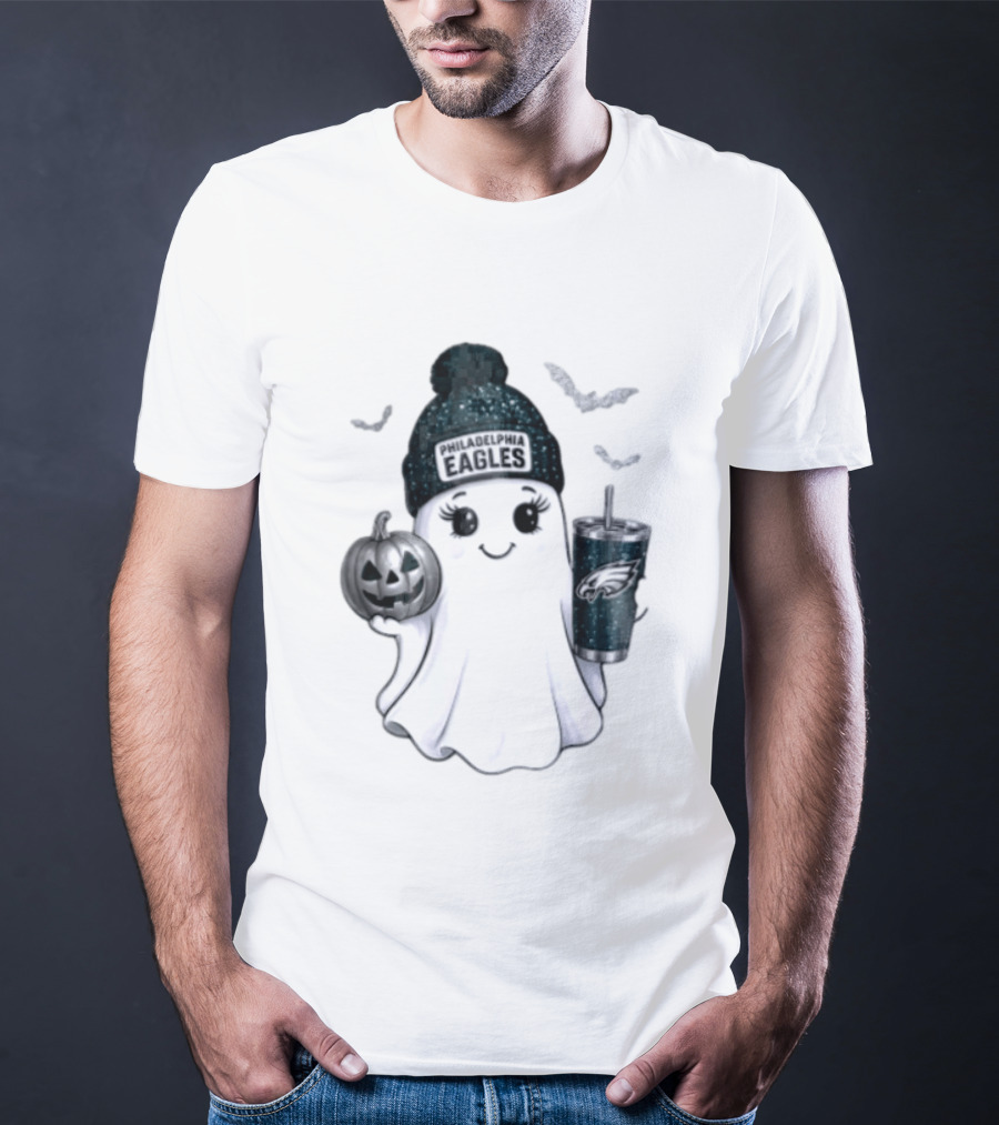 Philadelphia Eagles Beanie Ghost With Pumpkin And Bats T-Shirt