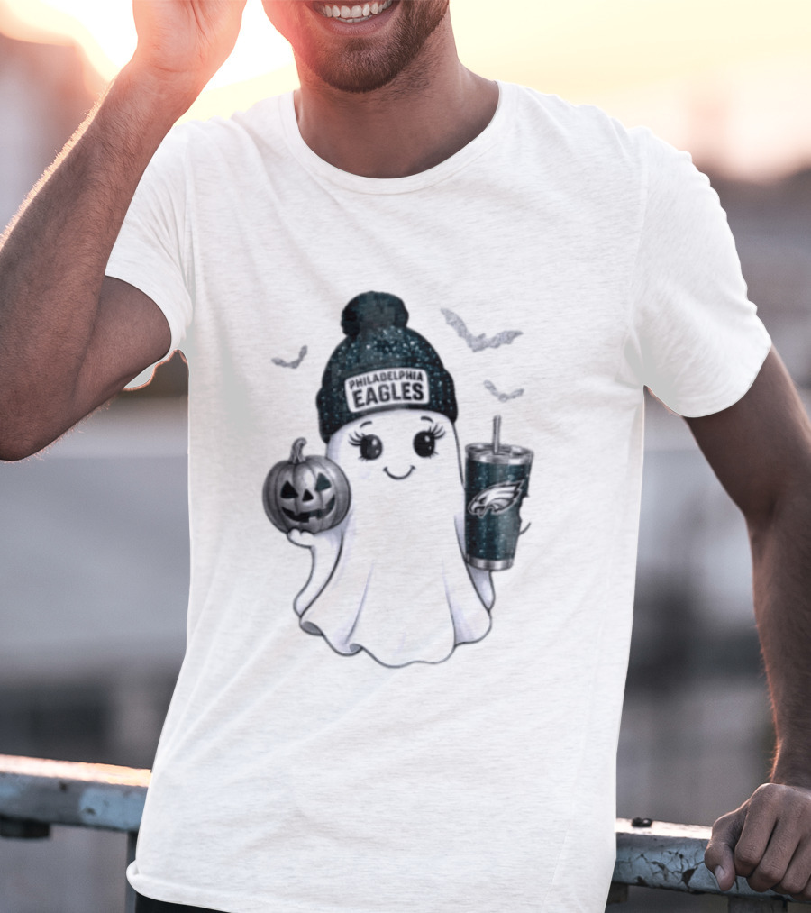 Philadelphia Eagles Beanie Ghost With Pumpkin And Bats T-Shirt