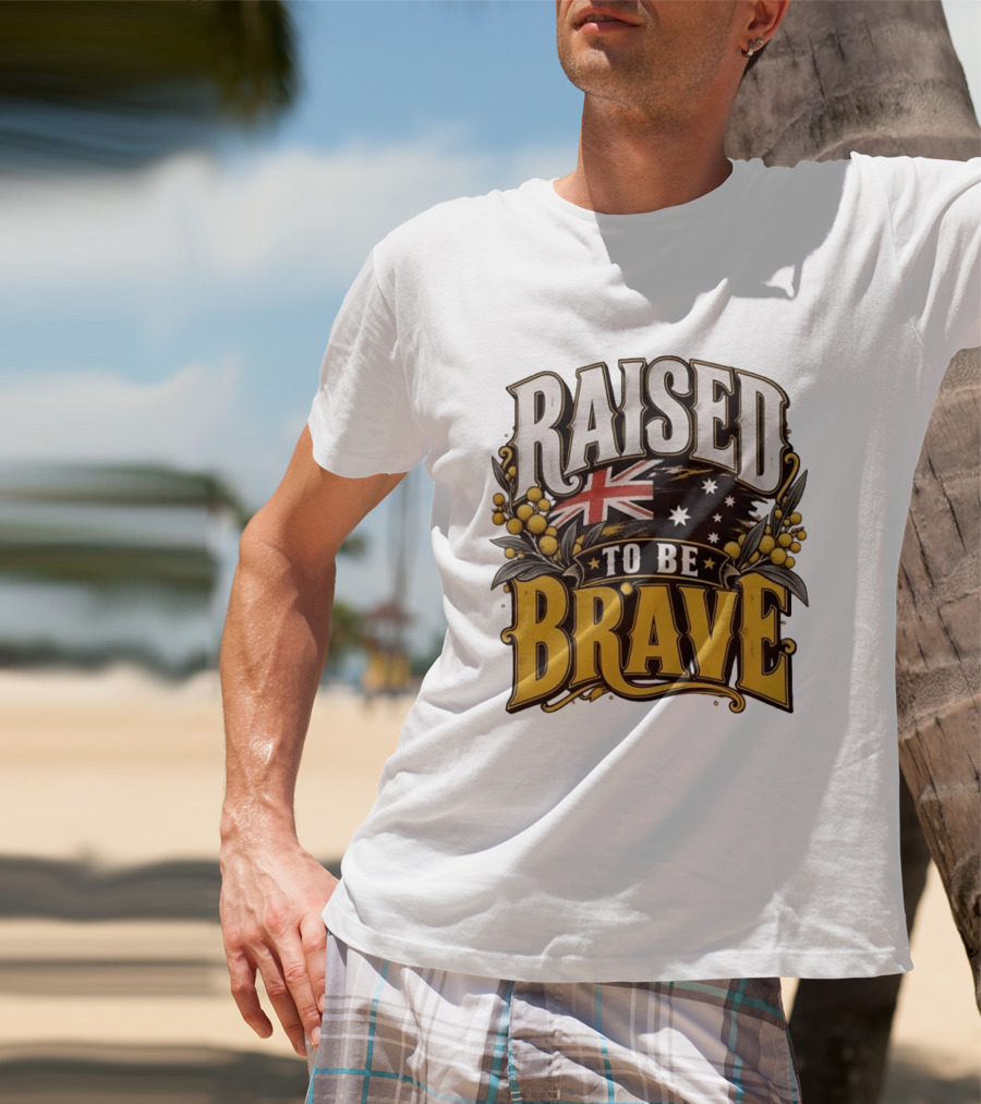 Raised To Be Brave Australian Flag With National Pride And Floral T-Shirt