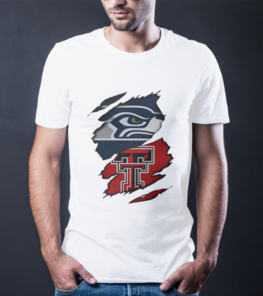 Seattle Seahawks Texas Tech Red Raiders Ripped T-Shirt