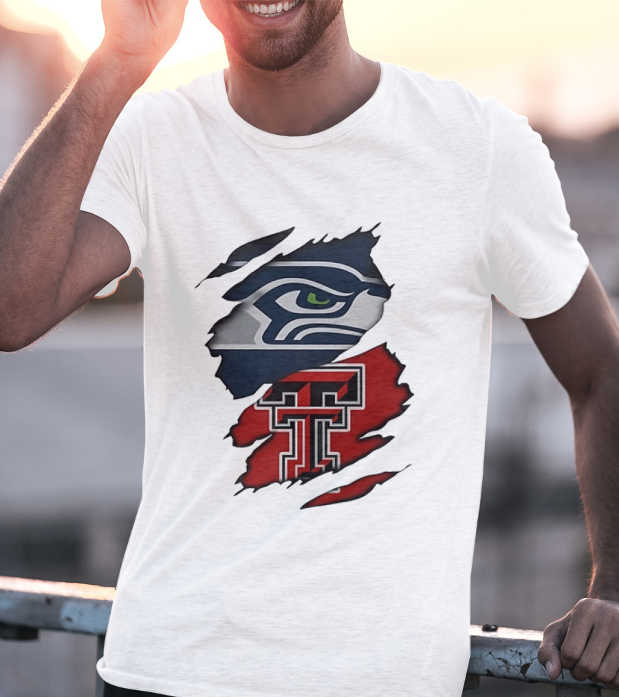 Seattle Seahawks Texas Tech Red Raiders Ripped T-Shirt