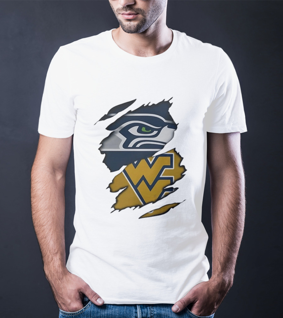 Seattle Seahawks West Virginia Mountaineers Ripped Image Combination T-Shirt