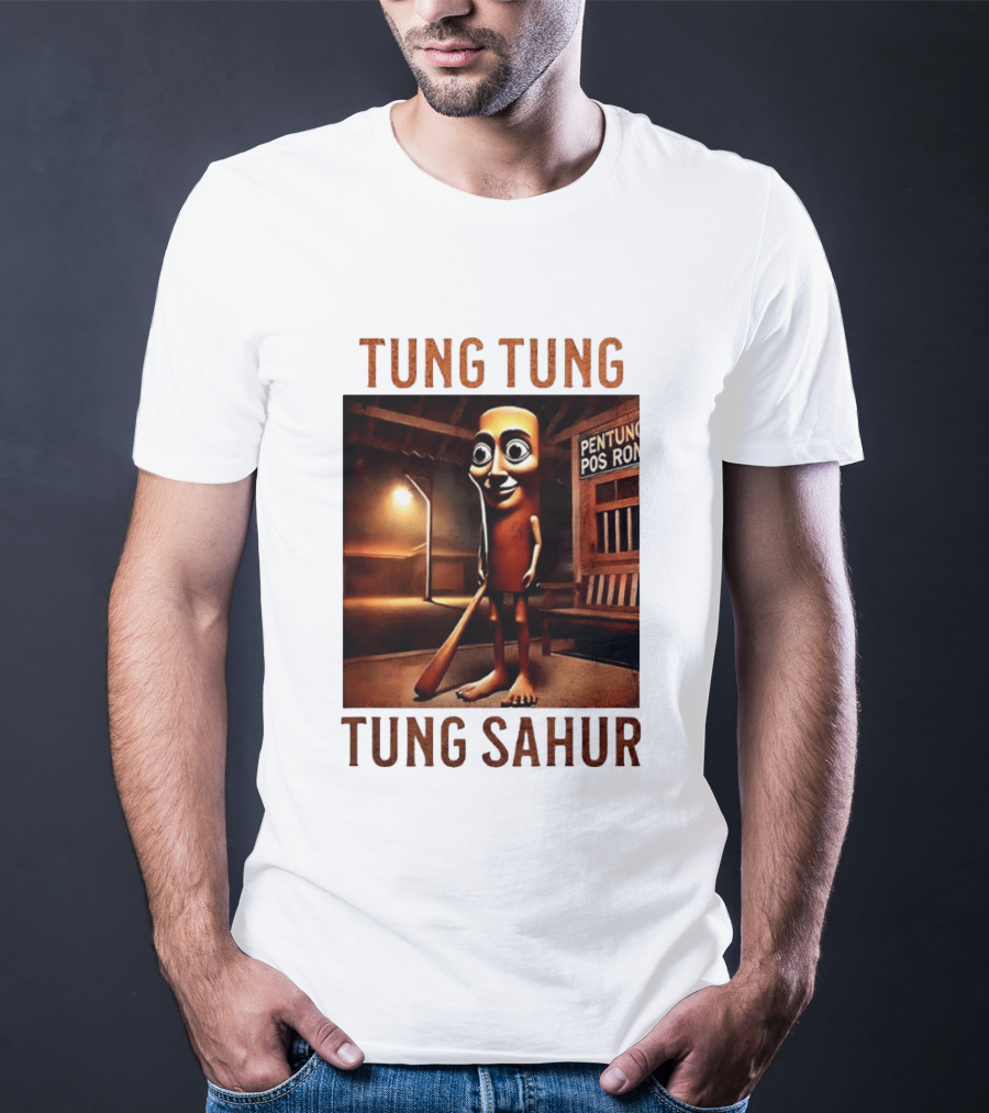 Tung Tung Tung Sahur Pentung Pos Ron Indonesian Culture Night Scene T-Shirt