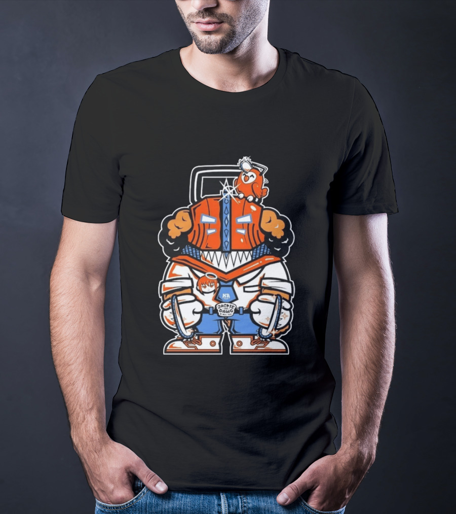 Jackie The Dawg Mau Mau Chainsaw Robot Cartoon Character With Bird T-Shirt