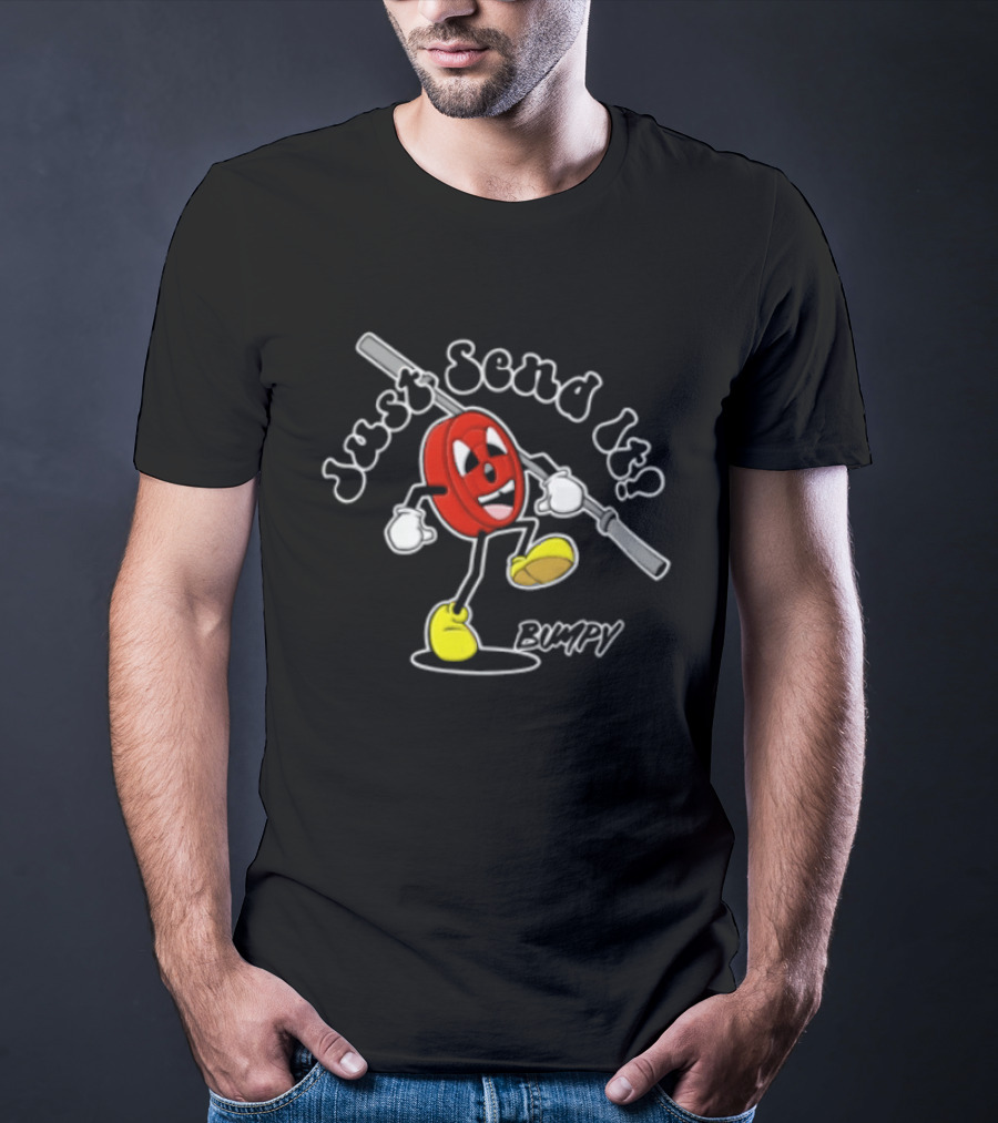 Just Send It Cartoon Weight Plate Lifting PUMPY T-Shirt