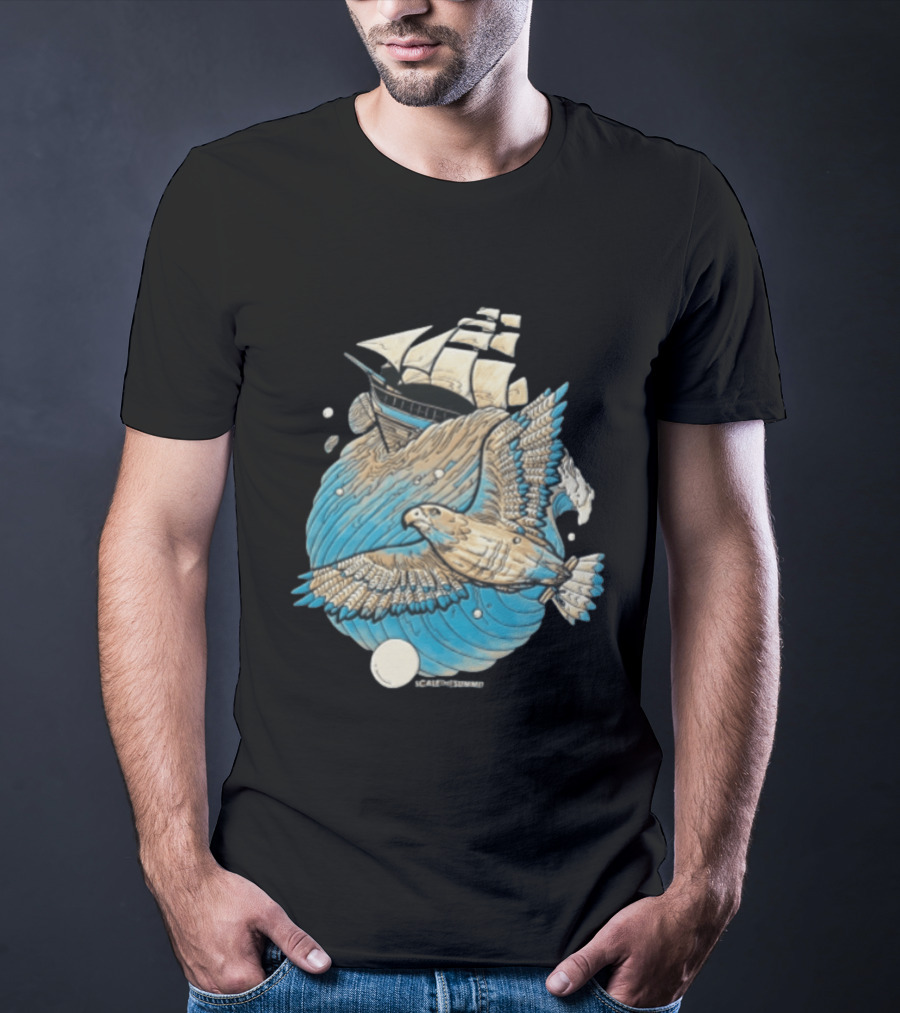 Scale The Summit Eagle Flying Over Sailing Ship Ocean Adventure T-Shirt