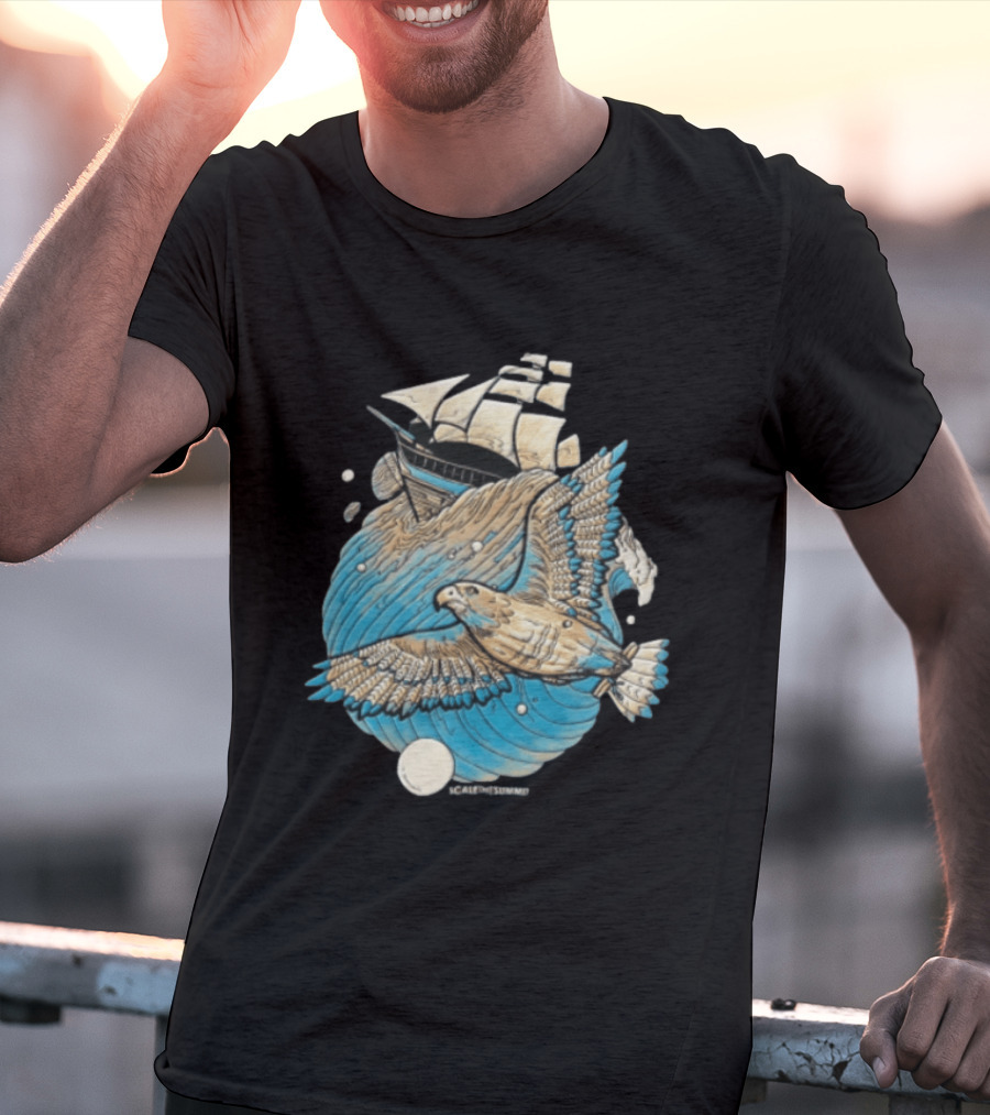 Scale The Summit Eagle Flying Over Sailing Ship Ocean Adventure T-Shirt