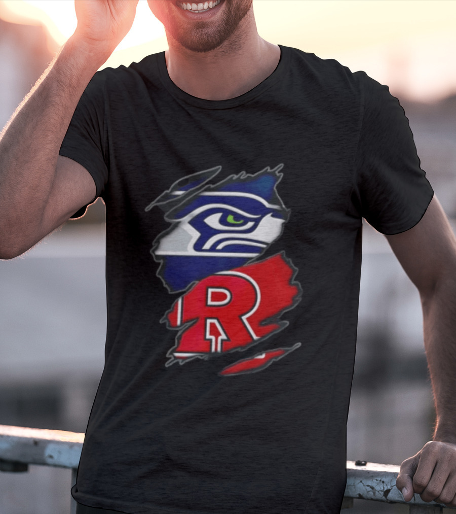 Seattle Seahawks Ripped Fabric Reveal With Rutgers Scarlet Knights T-Shirt