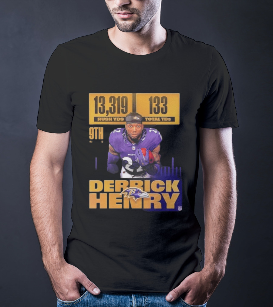 Derrick Henry Baltimore Ravens 13319 Rush Yards 133 Touchdowns 9th Ranked T-Shirt