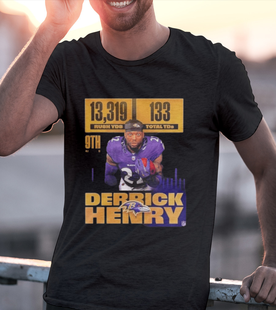 Derrick Henry Baltimore Ravens 13319 Rush Yards 133 Touchdowns 9th Ranked T-Shirt