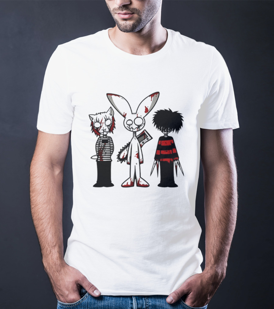 Bloody Max And Friends Horror Icons With Chainsaw And Knives T-Shirt