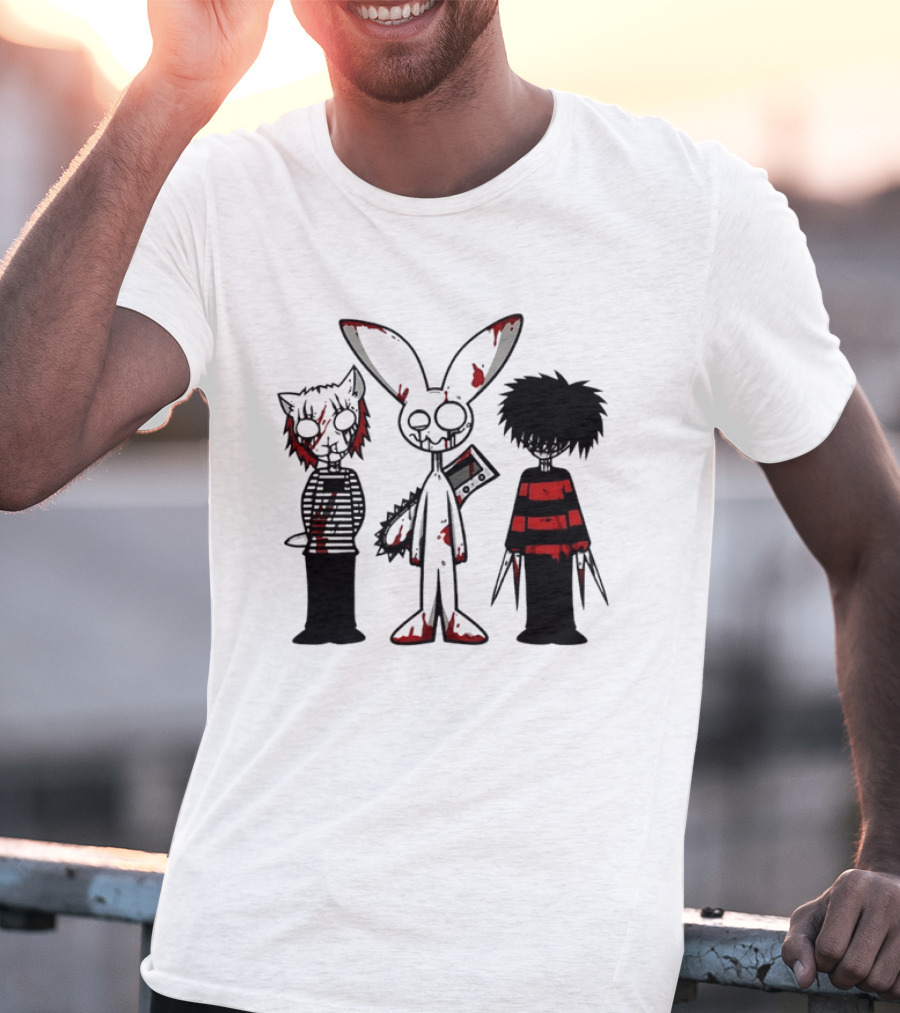 Bloody Max And Friends Horror Icons With Chainsaw And Knives T-Shirt