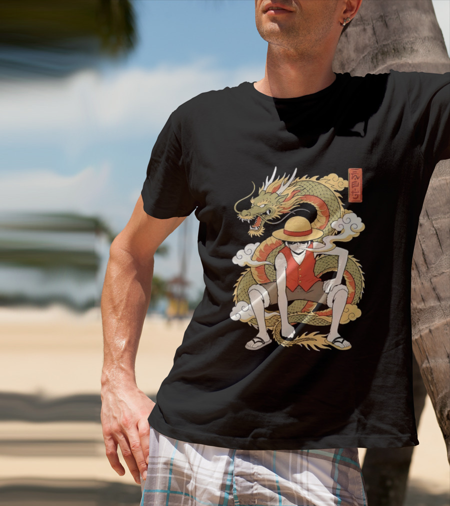 Monkey D Luffy With Dragon And Kanji One Piece Anime T-Shirt