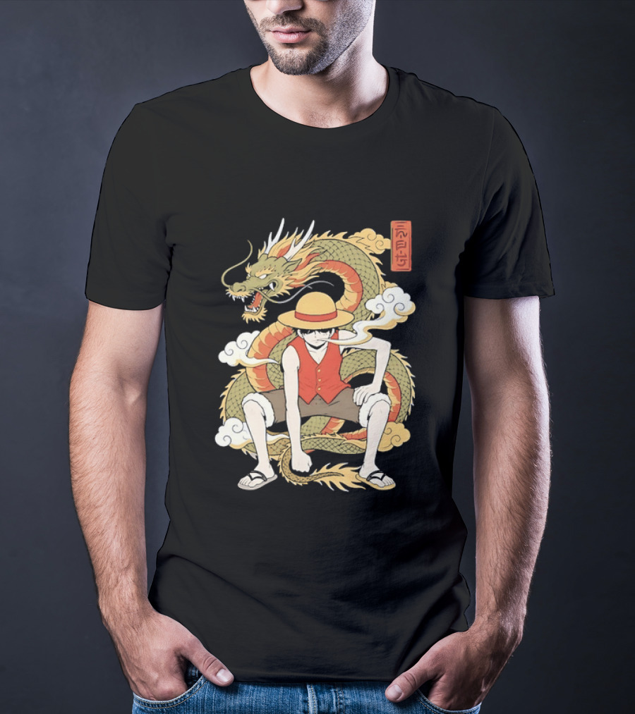 Monkey D Luffy With Dragon And Kanji One Piece Anime T-Shirt