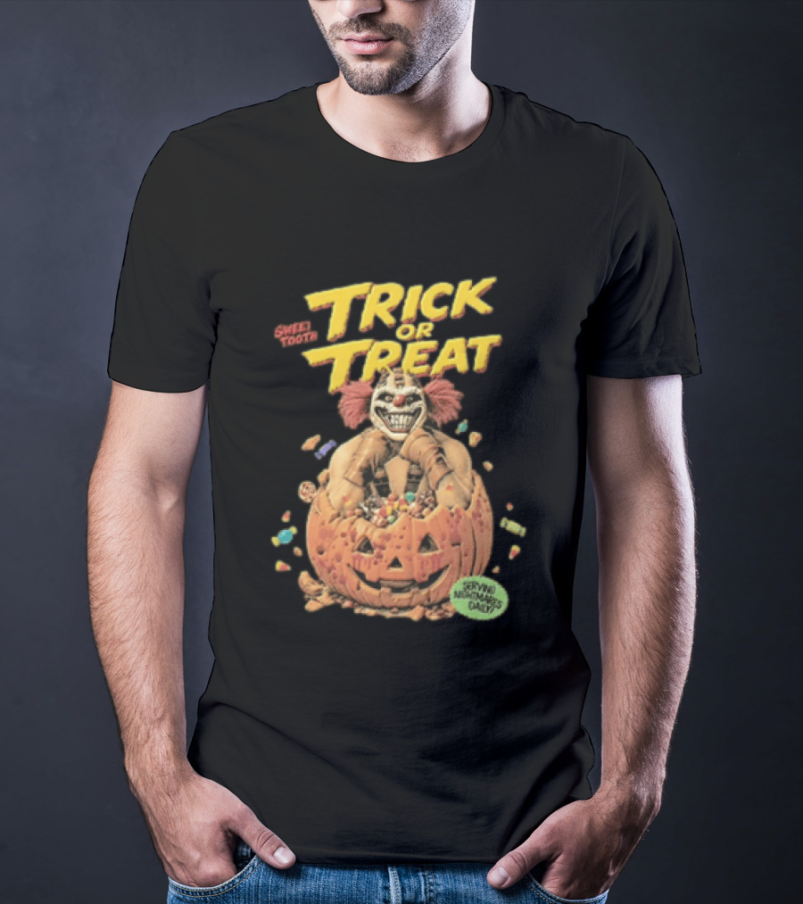 Twisted Metal Sweet Tooth Trick Or Treat Serving Nightmares Daily Pumpkin Candy T-Shirt