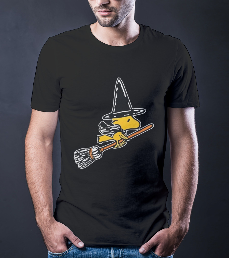 Woodstock Peanuts Halloween Witch Flying On Broomstick T-Shirt