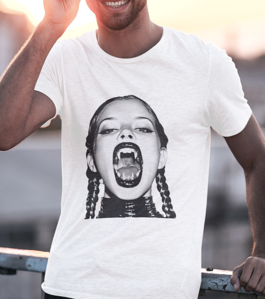 Gothic Vampire Fangs Black And White Horror Aesthetic T-Shirt