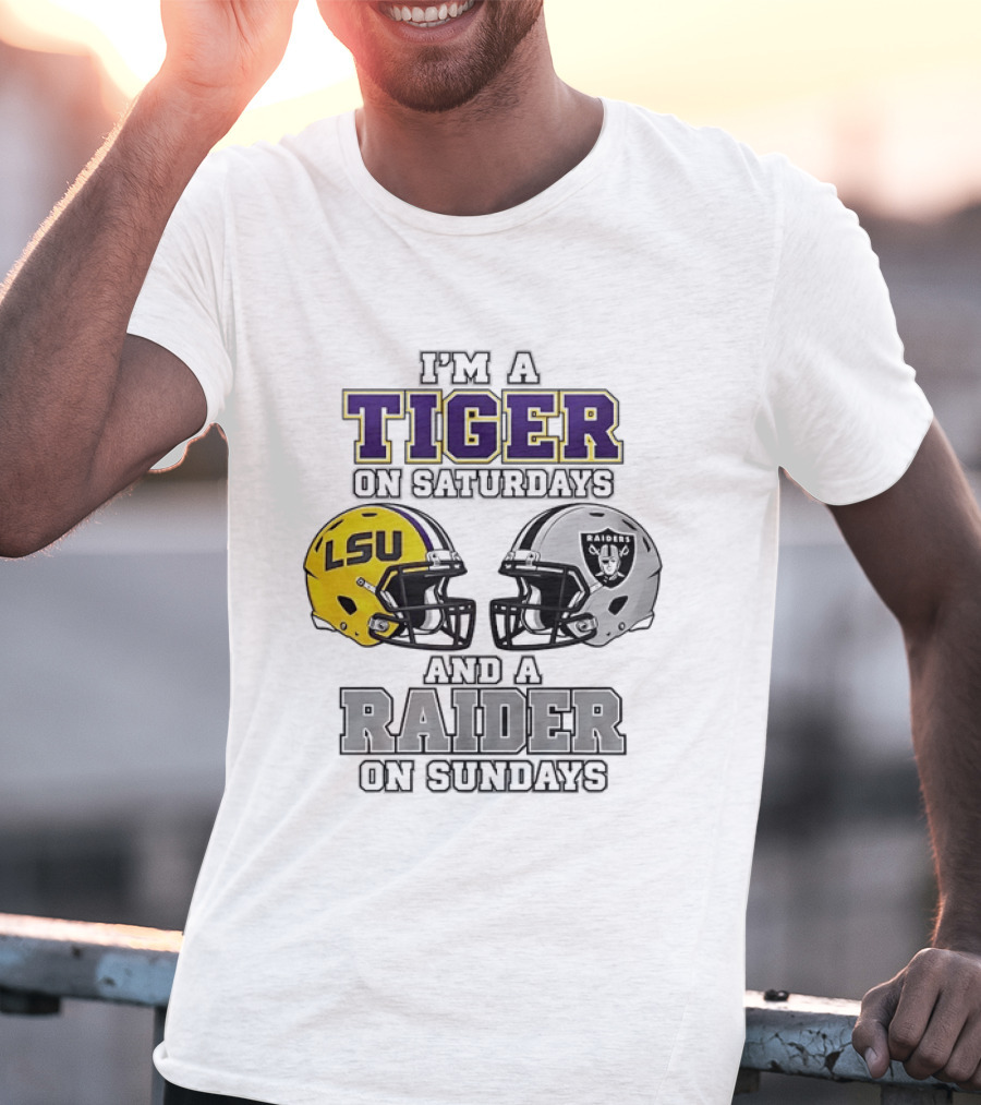 LSU Tiger On Saturdays Raider On Sundays Football Fan Helmets T-Shirt