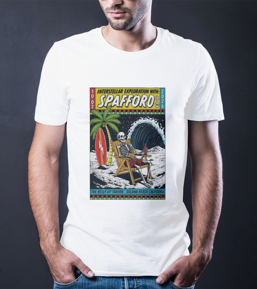 Interstellar Exploration With Spafford Skeleton Surfing At The Belly Up Tavern Solana Beach California October 2 2026 T-Shirt