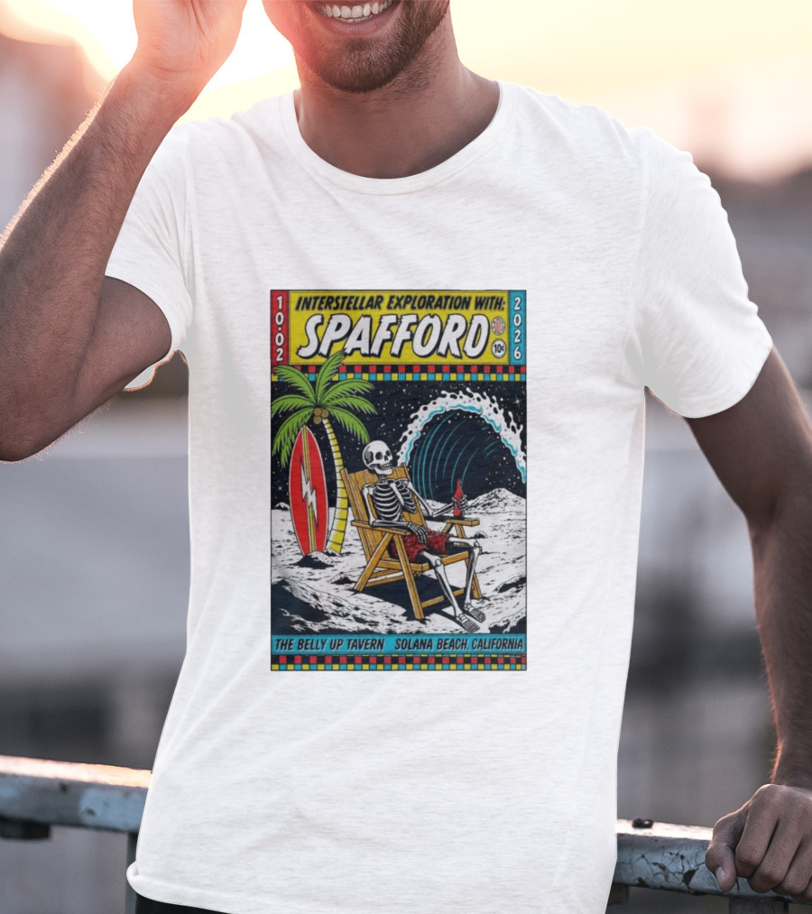 Interstellar Exploration With Spafford Skeleton Surfing At The Belly Up Tavern Solana Beach California October 2 2026 T-Shirt