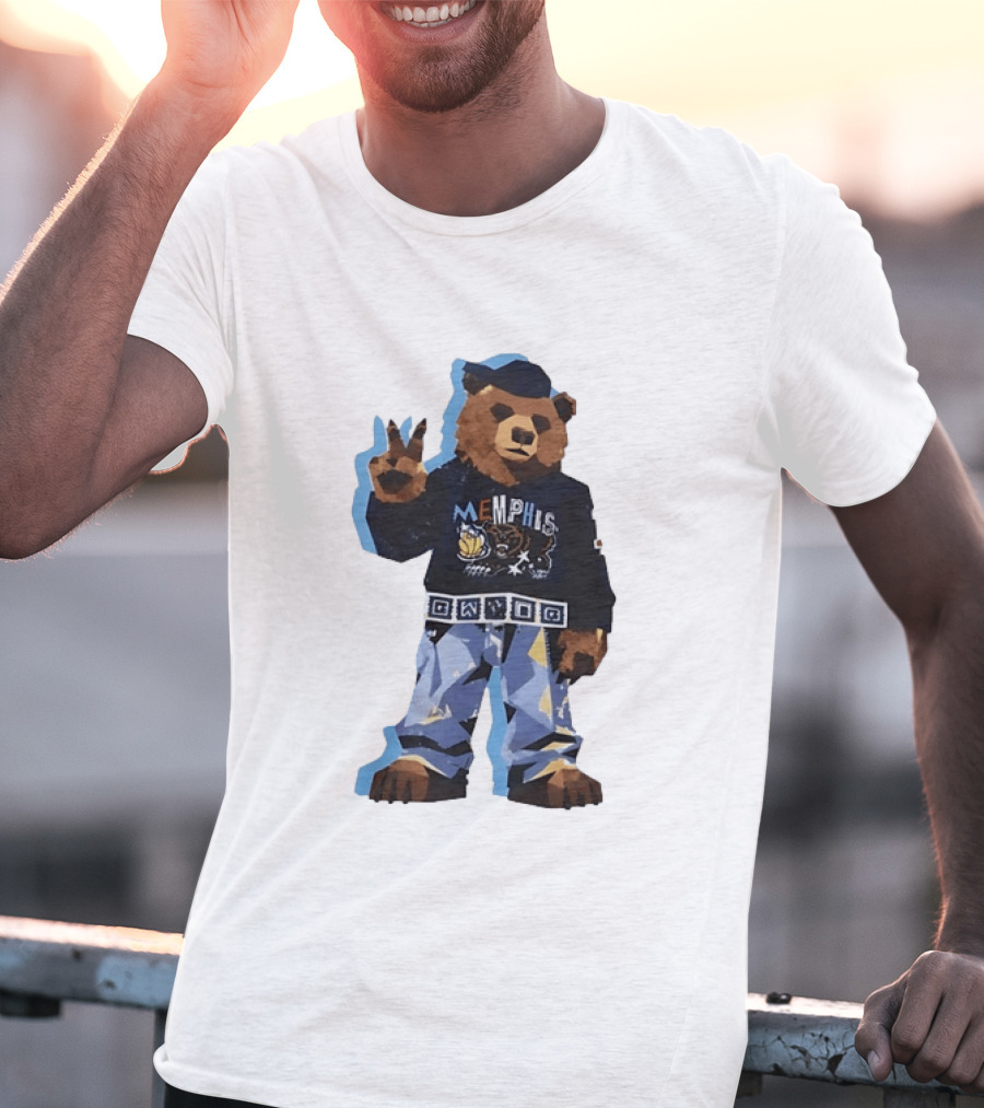 Memphis Grizzlies Bear Peace Sign Retro Style Fashionable Team Spirit T-Shirt